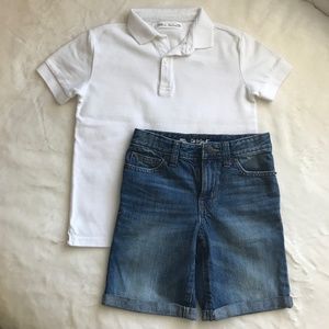 Bundle Zara White Polo and Cat&Jack Boys Jean Shorts Size 7